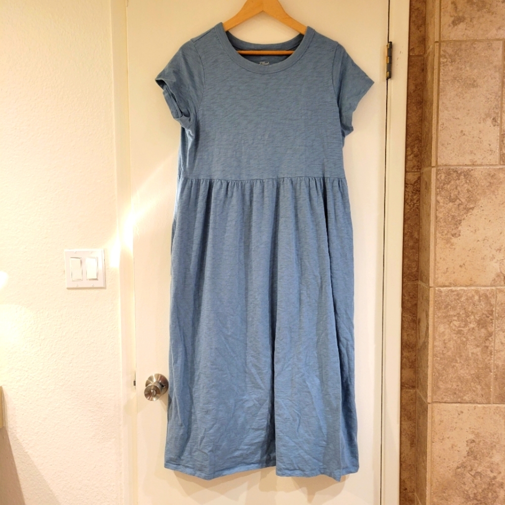 Casual Blue Short-Sleeve Midi Dress
